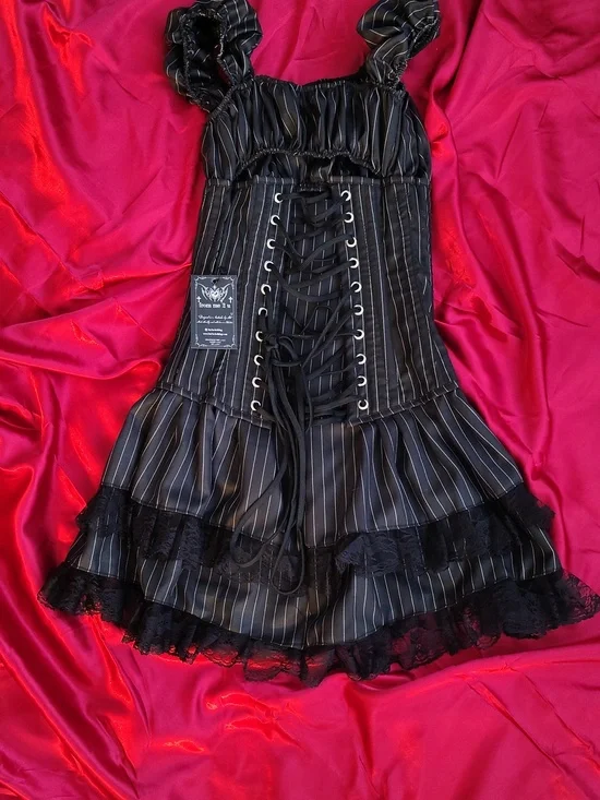 From Me 2 U Sirena Gothic Pinstripe Lace-Up Corset Dress - Picture 5 of 7